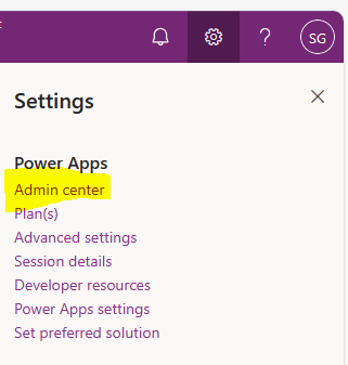 Power platform admin center