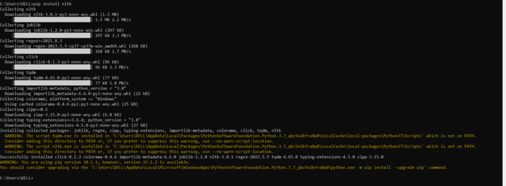 message authenticity, Install ntlk